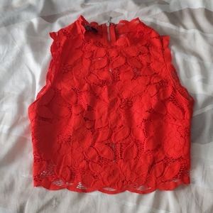bebe Red/Dark Coral Lace Crop Top